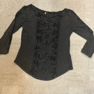 Free People Black Asymmetrical Embellished Blouse